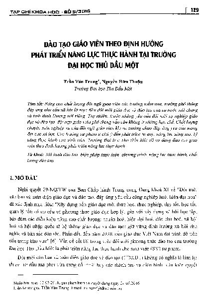 Đạo tạo giáo viên theo định hướng phát triển năng lực thực hành tại trường đại học Thủ Dầu Một