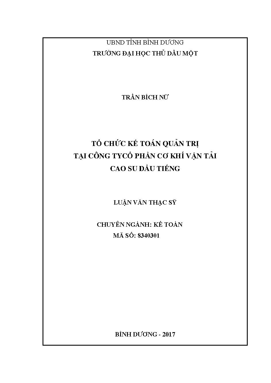 Tổ chức kế toán quản trị tại công ty cổ phần cơ khí vận tải cao su Dầu Tiếng