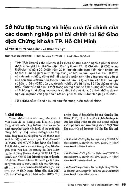 Sở hữu tập trung và hiệu quả tài chính của các doanh nghiệp phi tài chính tại sở giao dịch chứng khoán TP.Hồ Chí Minh