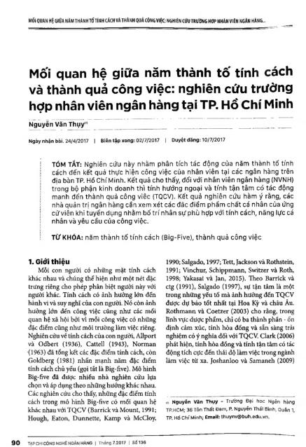 Mối quan hệ giữa năm thành tố tính cách và thành quả công việc: Nghiên cứu trường hợp nhân viên ngân hàng tại TP. Hồ Chí Minh