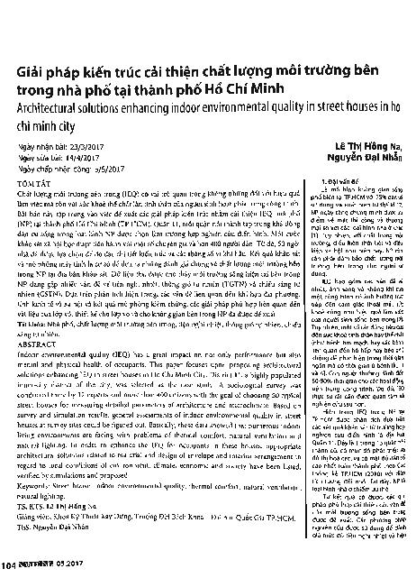 Giải pháp kiến trúc cải thiện chất lượng môi trường bên trong nhà phố tại thành phố Hồ Chí Minh =$bArchitectural solutions enhancing indoor environmental quality in street houses in Ho Chi Minh city