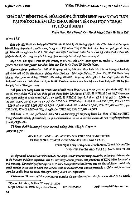 Khảo sát bệnh thoái hóa khớp gối trên bệnh nhân cao tuổi tại phòng khám lão khoa bệnh viện đại học y dược TP. Hồ Chí Minh
