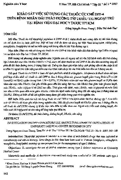 Khảo sát việc sử dụng các thuốc ức chế DPP-2 trên bệnh nhân đái tháo đường typ 2 điều trị ngoại trú tại bệnh viện  đại học y dược thành phố Hồ Chí Minh
