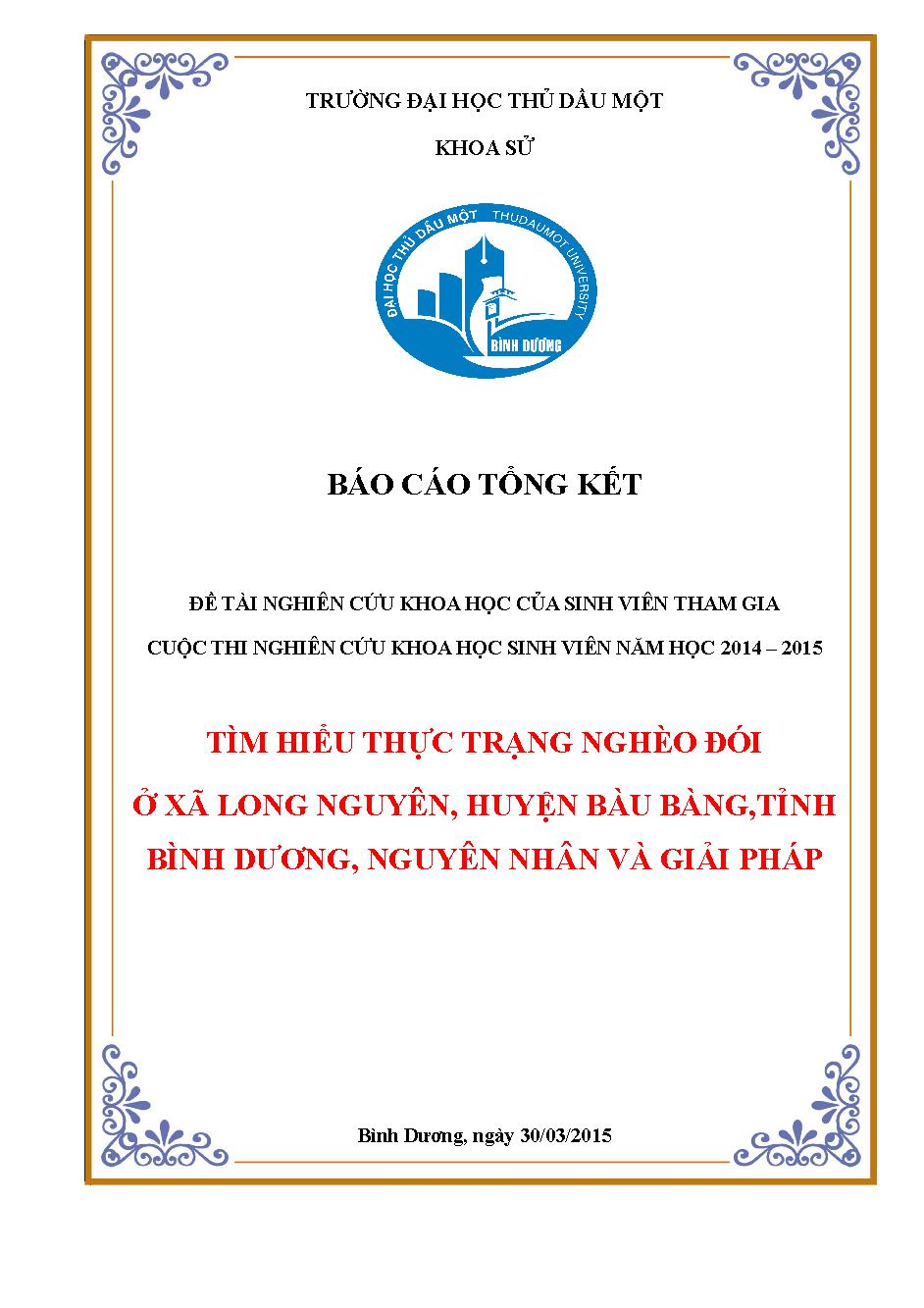 Tìm hiểu thực trạng nghèo đói ở xã Long Nguyên, huyện Bàu Bàng, tỉnh Bình Dương, nguyên nhân và giải pháp