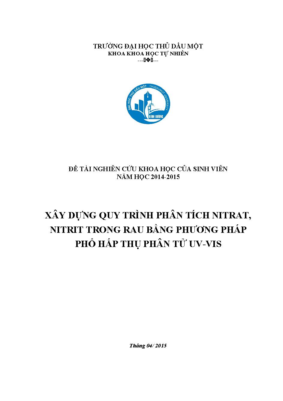 Xây dựng quy trình phân tích Nitrat, Nitrit trong rau bằng phương pháp phổ hấp thụ phân tử UV- VIS