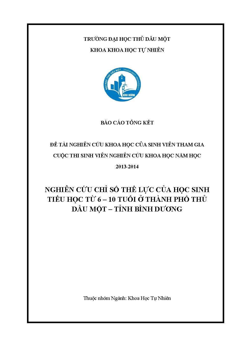 Nghiên cứu chỉ số thể lực của học sinh tiểu học từ 6 đến 10 tuổi ở thành phố Thủ Dầu Một, tỉnh Bình Dương