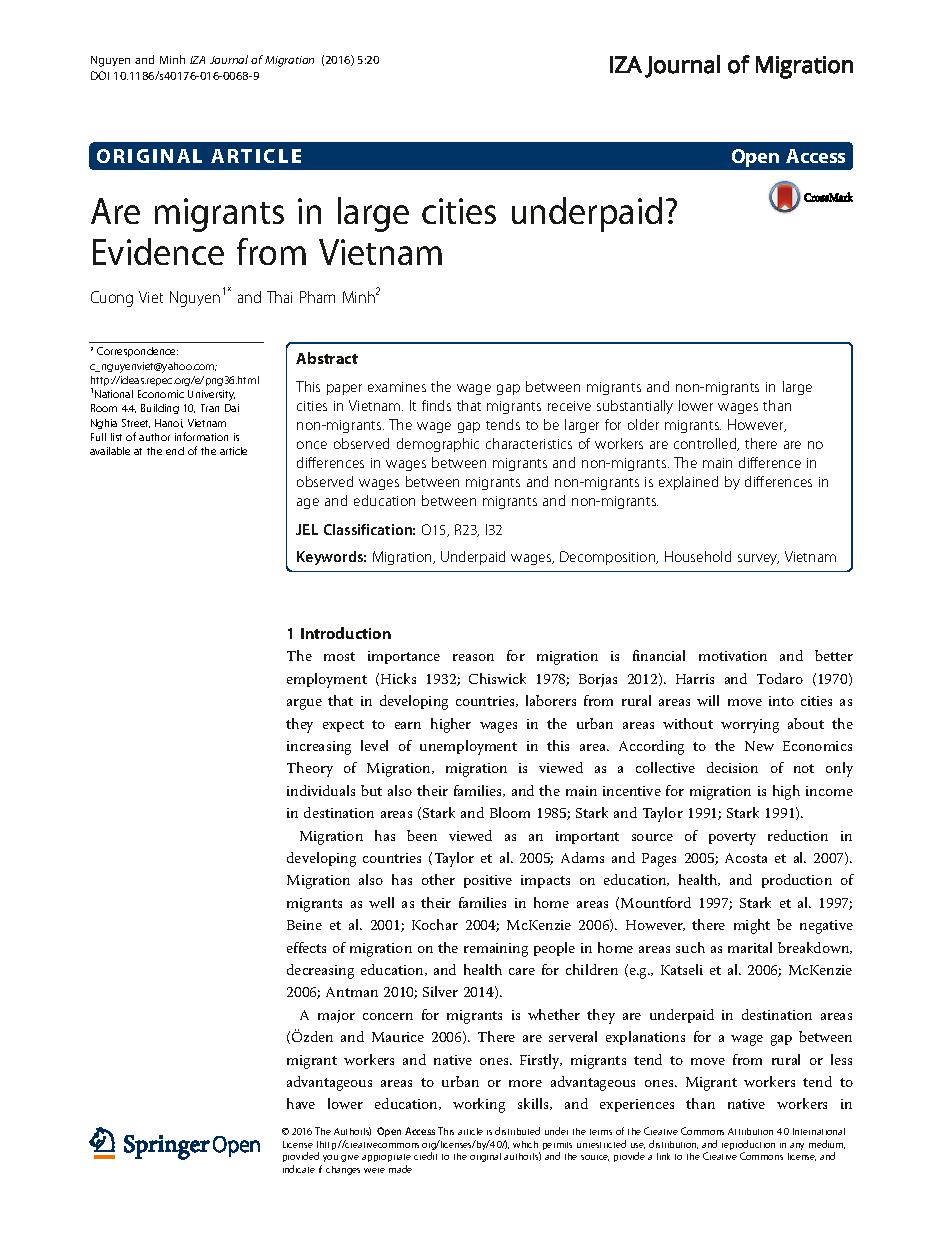 Are migrants in large cities underpaid? Evidence from Vietnam