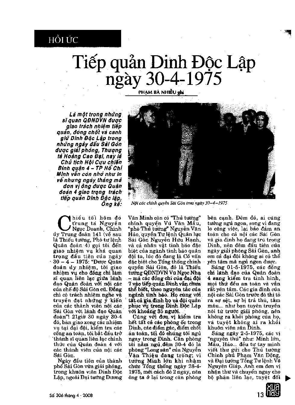 Tiếp quản dinh độc lập ngày 30-4-1975