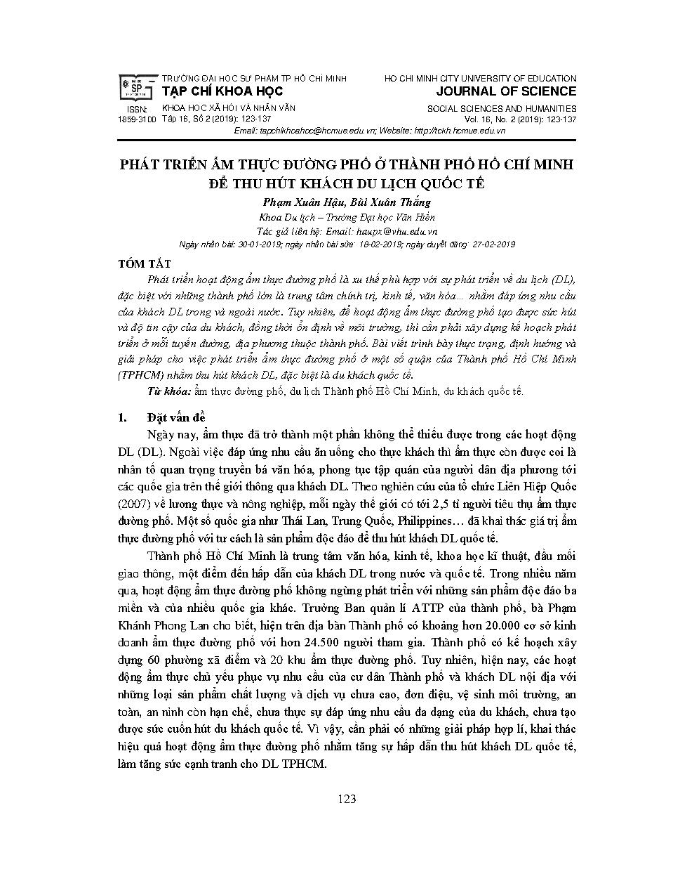 Phát triển ẩm thực đường phố ở thành phố Hồ Chí Minh để thu hút khách du lịch quốc tế