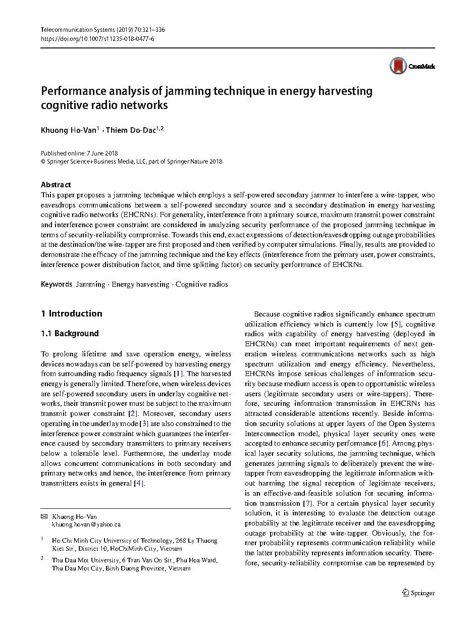 Performance analysis of jamming technique in energy harvesting