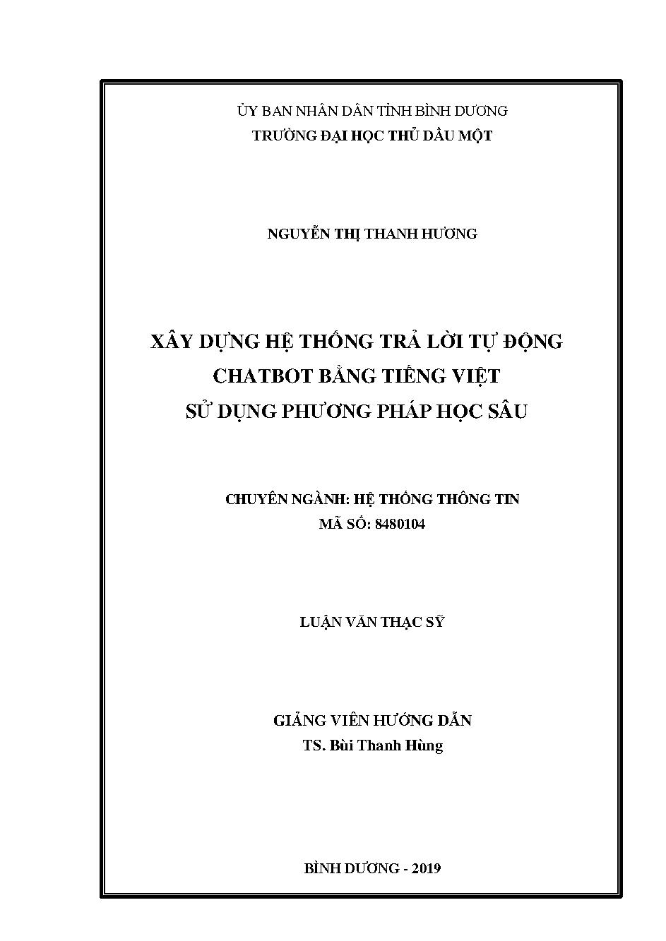 Xây dựng hệ thống trả lời tự động chatbot bằng tiếng việt sử dụng phương pháp học sâu