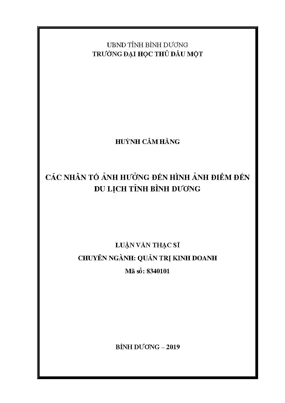 Các nhân tố ảnh hưởng đến hình ảnh điểm đến du lịch tỉnh Bình Dương