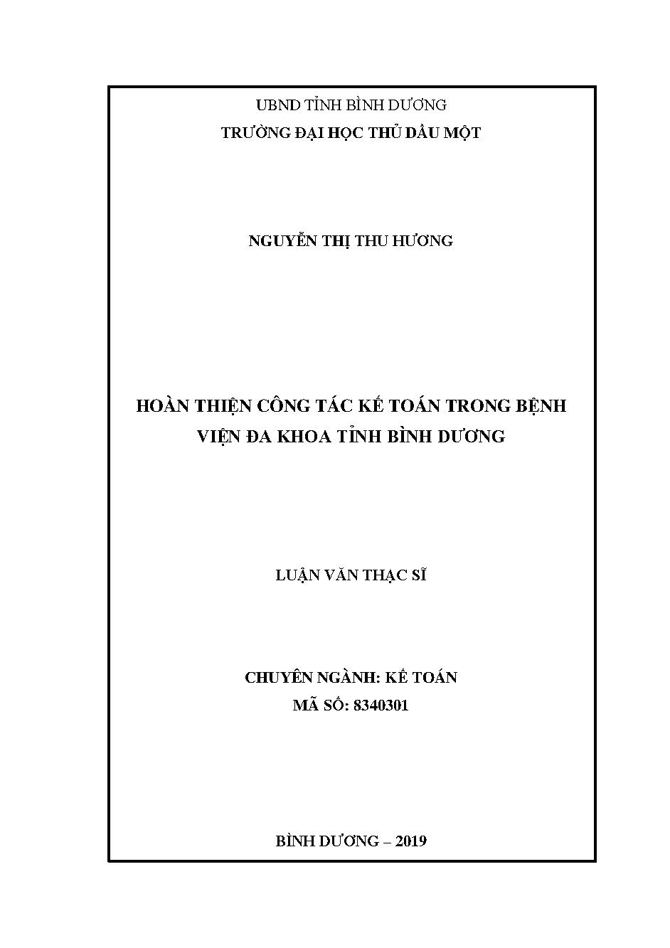 Hoàn thiện công tác kế toán trong bệnh viện đa khoa tỉnh Bình Dương