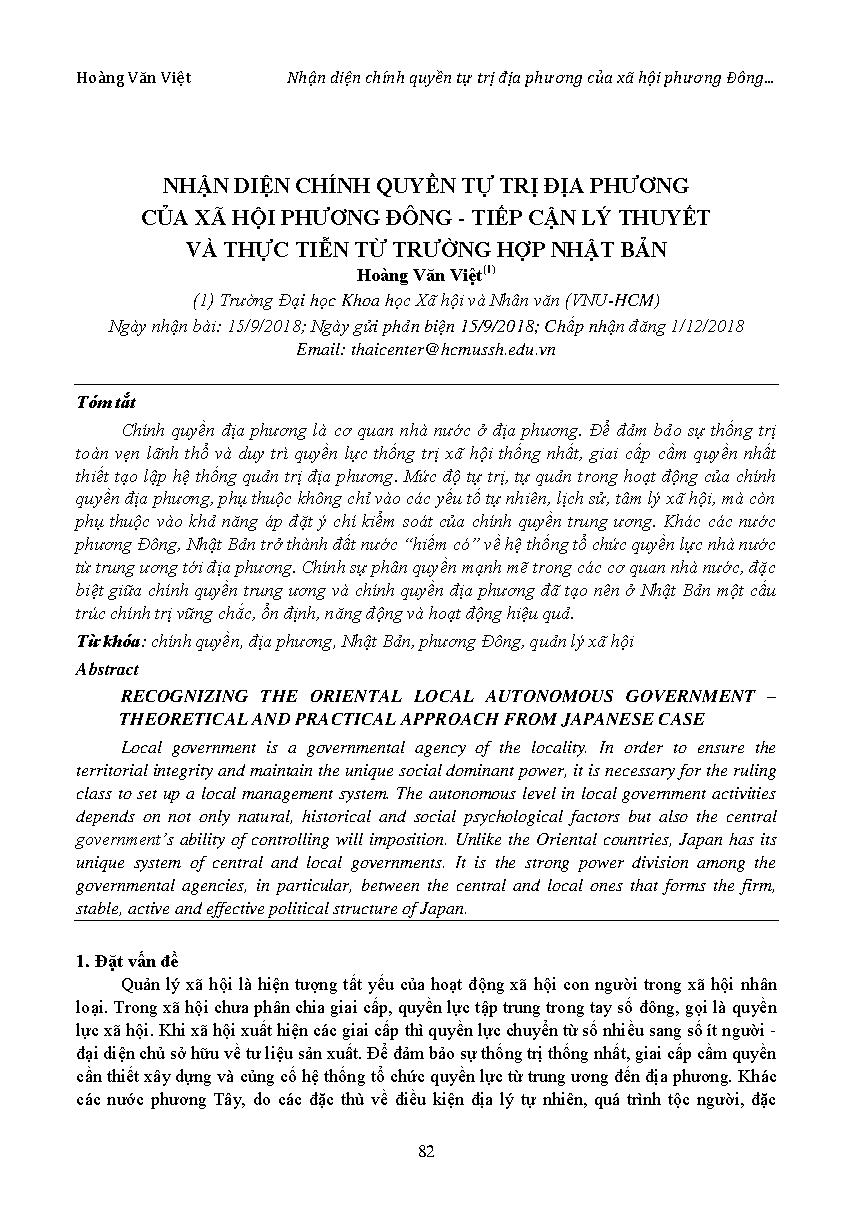 Nhận diện chính quyền tự trị địa phương của xã hội phương Đông - Tiếp cận lý thuyết và thực tiễn từ trường hợp Nhật Bản