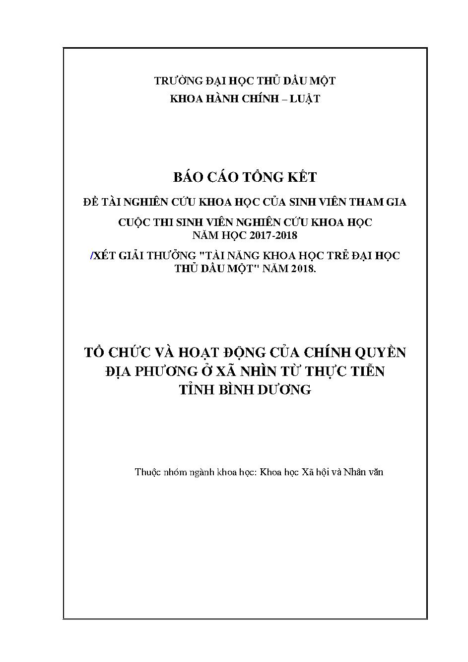 Tổ chức và hoạt động của chính quyền địa phương ở xã nhìn từ thực tiễn tỉnh Bình Dương