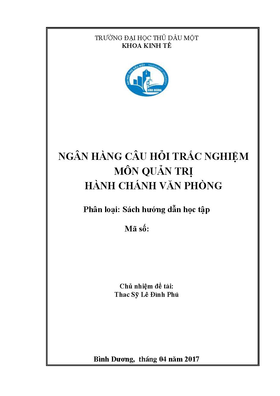 Ngân hàng câu hỏi trắc nghiệm môn quản trị hành chánh văn phòng