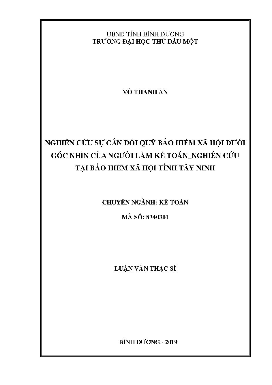 Nghiên cứu sự cân đối quỹ bảo hiểm xã hội dưới góc nhìn của người làm kế toán - nghiên cứu tại bảo hiểm xã hội tỉnh Tây Ninh