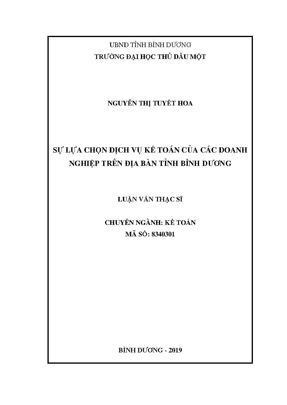 Sự lựa chọn dịch vụ kế toán của các doanh nghiệp trên địa bàn tỉnh Bình Dương