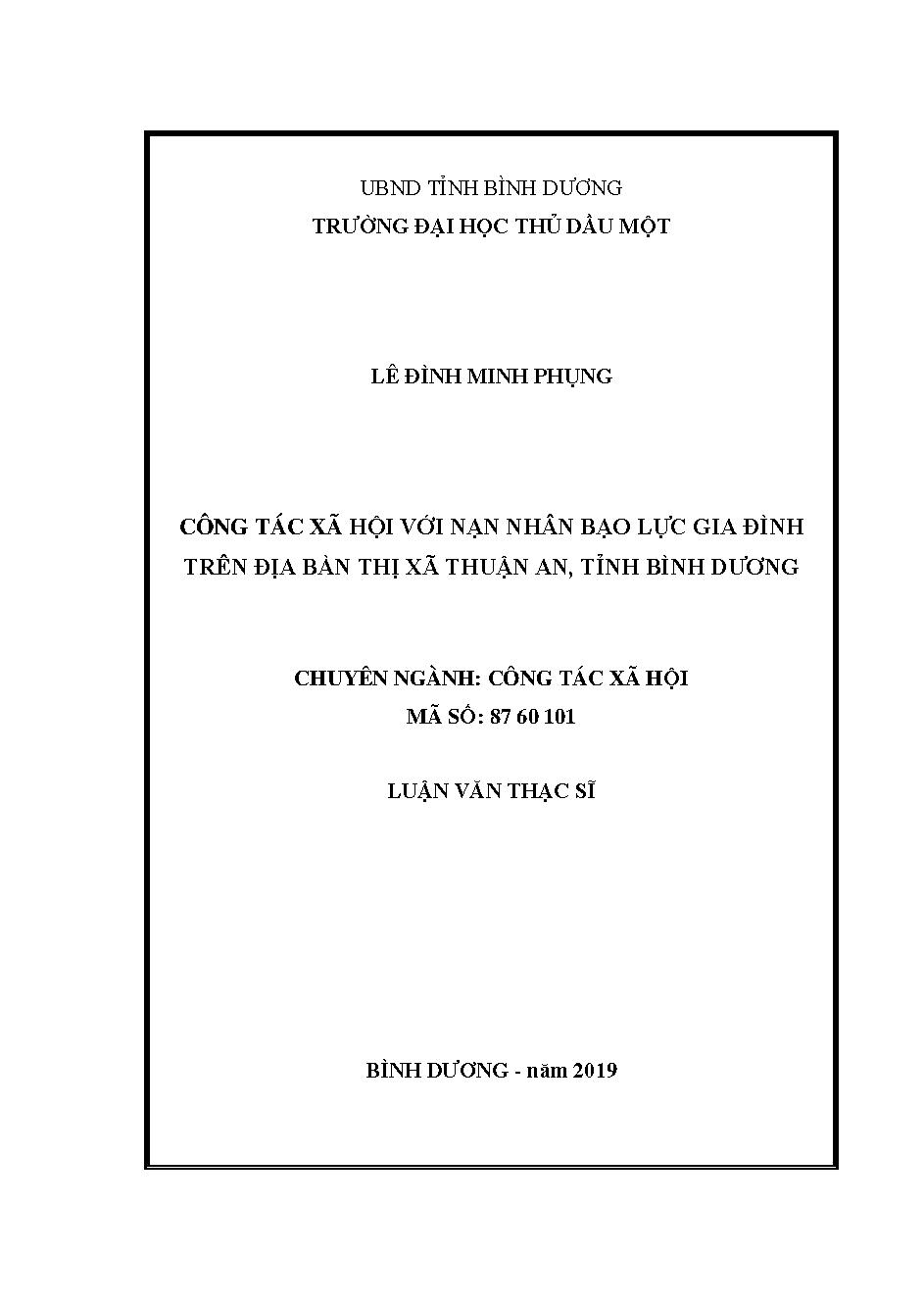 Công tác xã hội đối với nạn nhân bạo lực gia đình trên địa bàn thị xã Thuận An, tỉnh Bình Dương