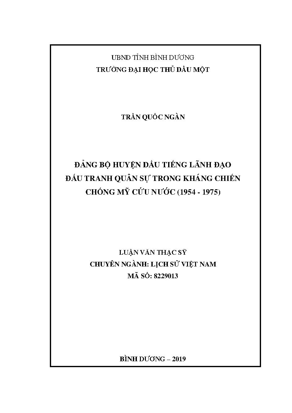 Đảng bộ huyện Dầu Tiếng lãnh đạo đấu tranh quân sự trong kháng chiến cống Mỹ cứu Nước (1954-1975)