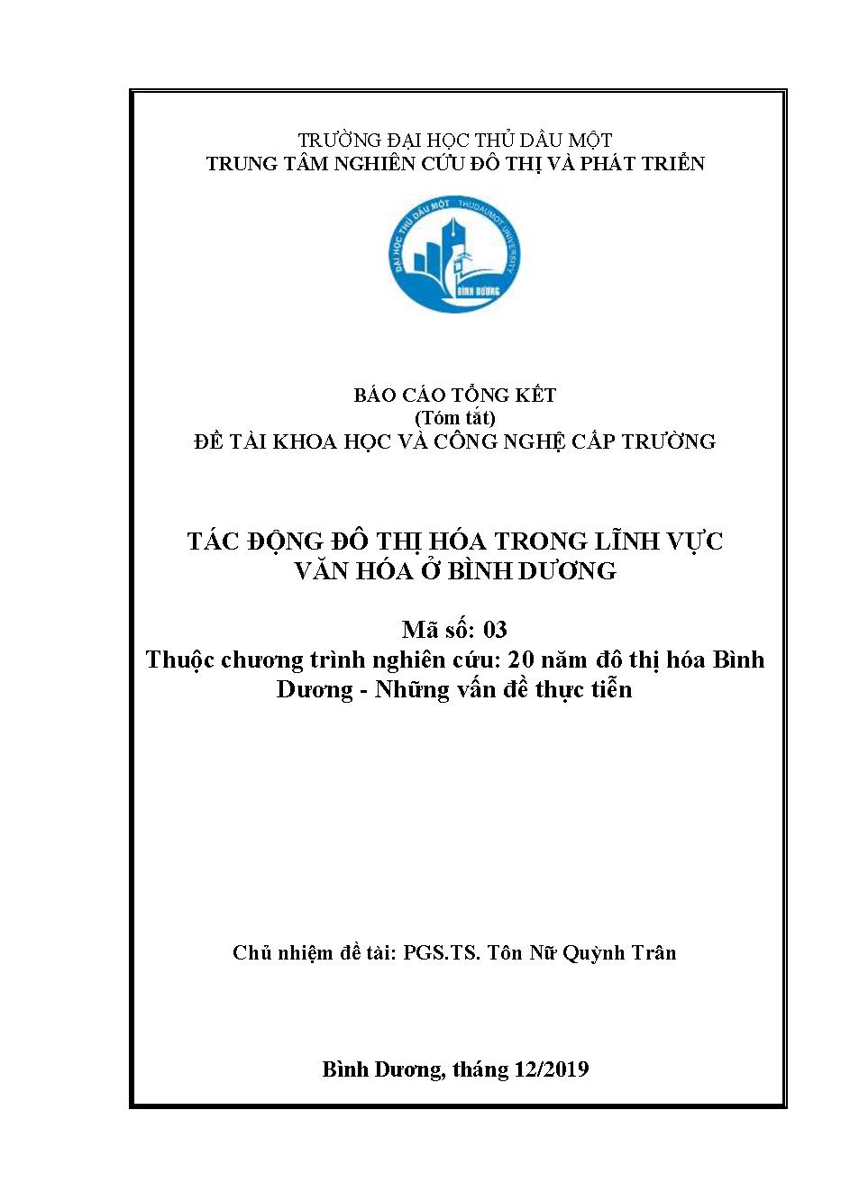 Tác động của đô thị hóa trên lĩnh vực văn hóa ở Bình Dương