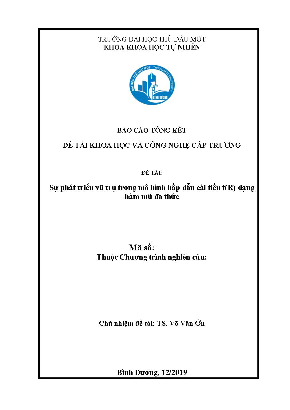 Sự phát triển vũ trụ trong mô hình hấp dẫn cải tiến f(R) dạng hàm mũ đa thức