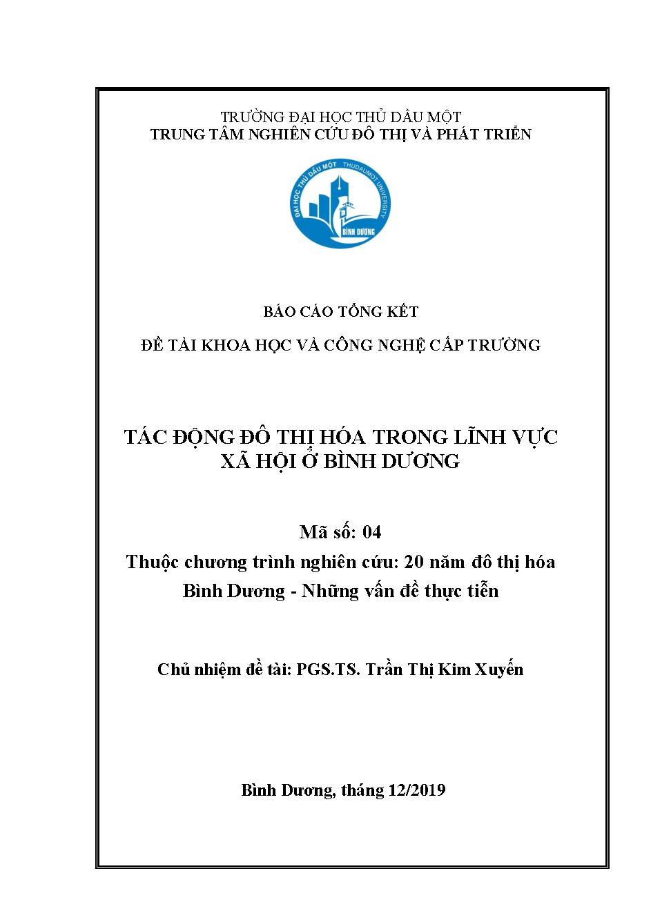 Tác động của đô thị hóa trong lĩnh vực xã hội ở Bình Dương - những vấn đề thực tiễn