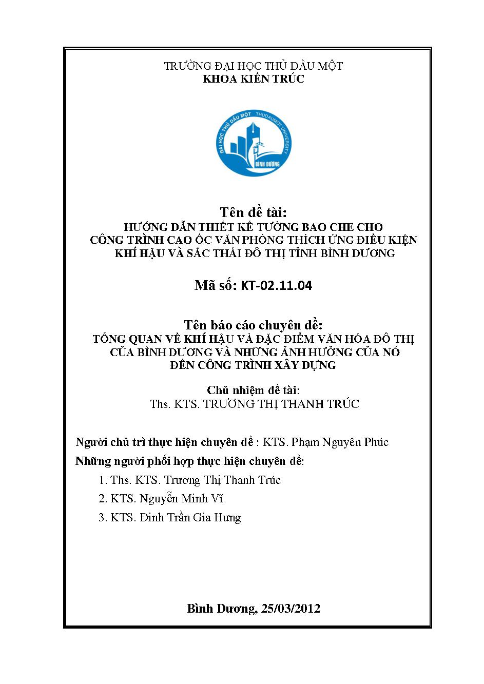 Hướng dẫn thiết kế tường bao che cho công trình cao ốc văn phòng thích ứng điều kiện khí hậu và sắc thái đô thị tỉnh Bình Dương