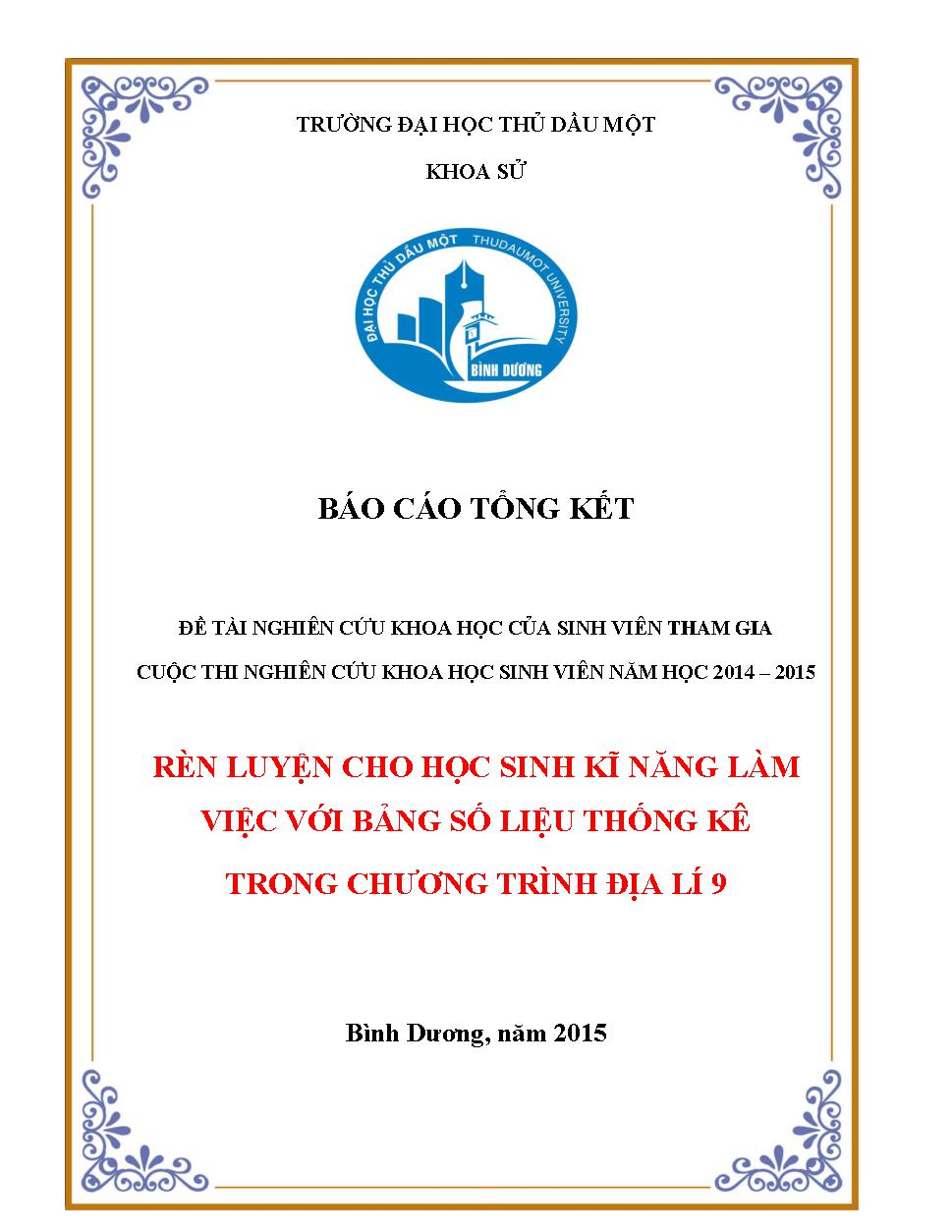 Rèn luyện cho học sinh kĩ năng làm việc với bảng số liệu thống kê trong chương trình địa lí 9