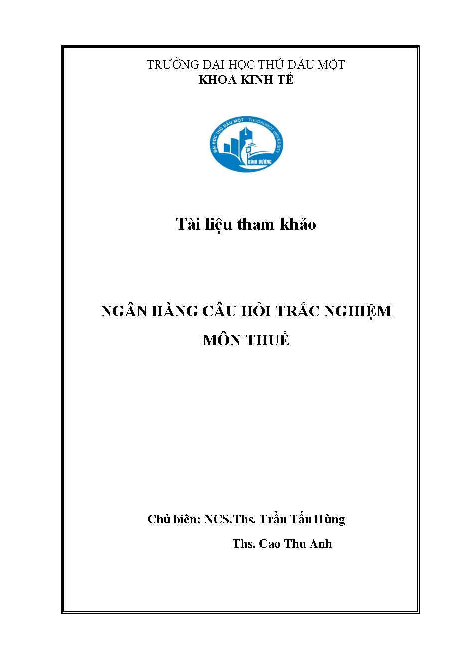 Ngân hàng câu hỏi trắc nghiệm môn thuế