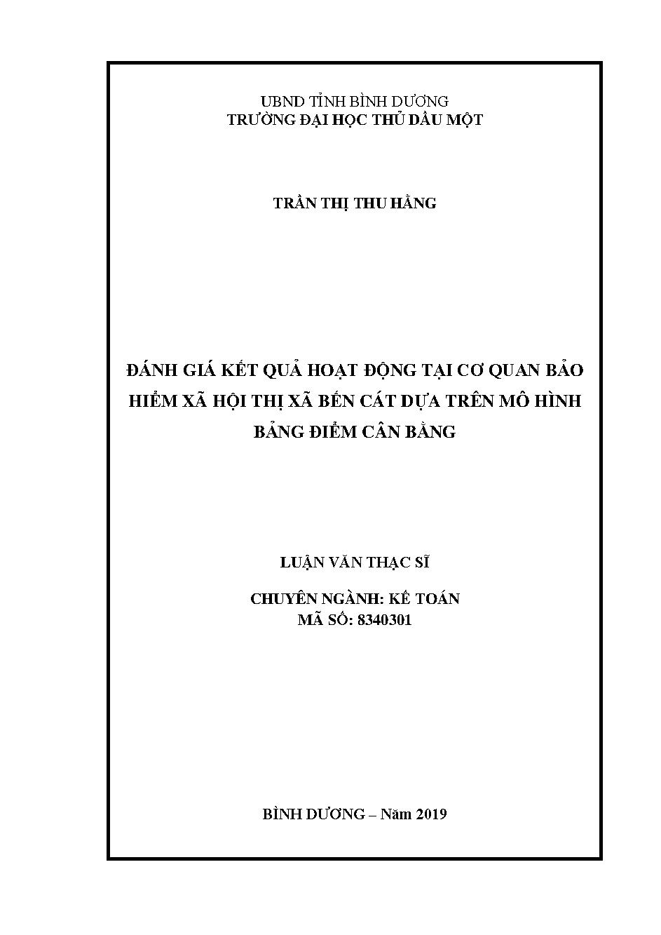 Đánh giá kết quả hoạt động tại cơ quan bảo hiểm xã hội thị xã Bến Cát dựa trên mô hình bảng điểm cân bằng