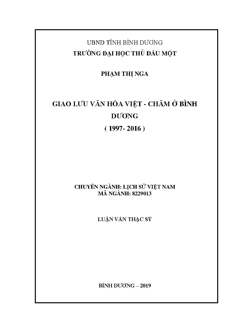 Giao lưu văn hóa Việt - Chăm ở Bình Dương (1997 - 2016)