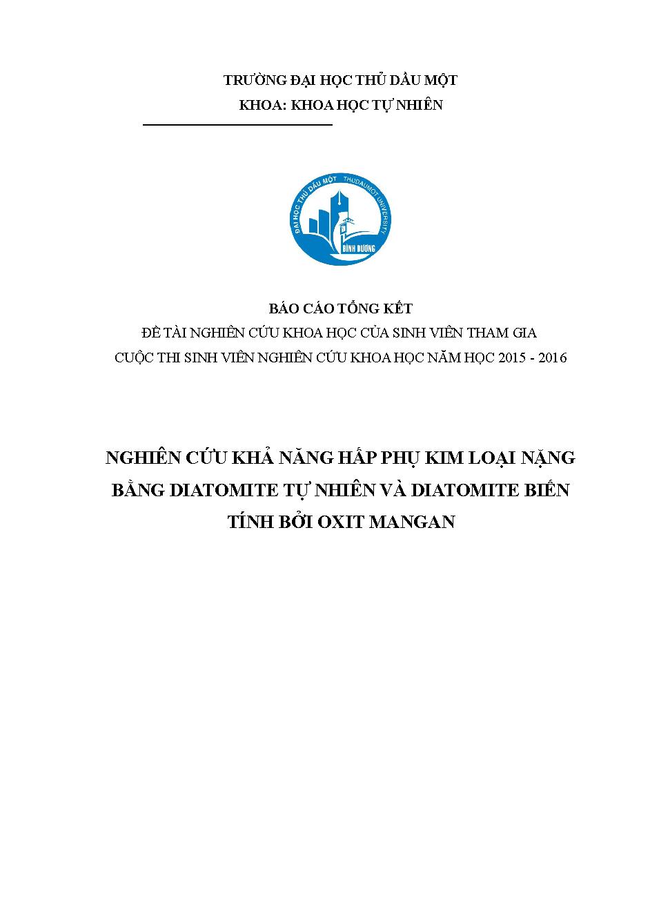 Nghiên cứu khả năng hấp phụ kim loại nặng bằng diatomite tự nhiên và diatomite biến tính bởi oxit mangan