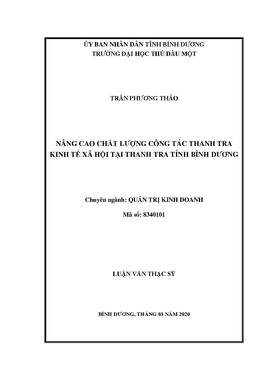 Nâng cao chất lượng công tác Thanh tra kinh tế xã hội tại Thanh tra tỉnh Bình Dương