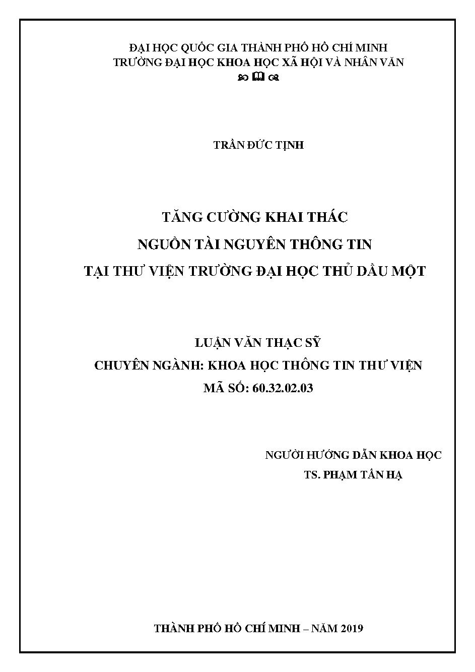 Tăng cường khai thác nguồn tài nguyên thông tin tại Thư viện trường Đại học Thủ Dầu Một