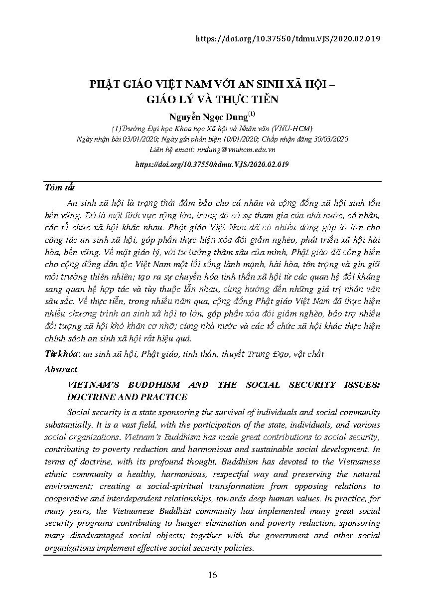 Phật giáo Việt Nam với an sinh xã hội - Giáo lý và thực tiễn