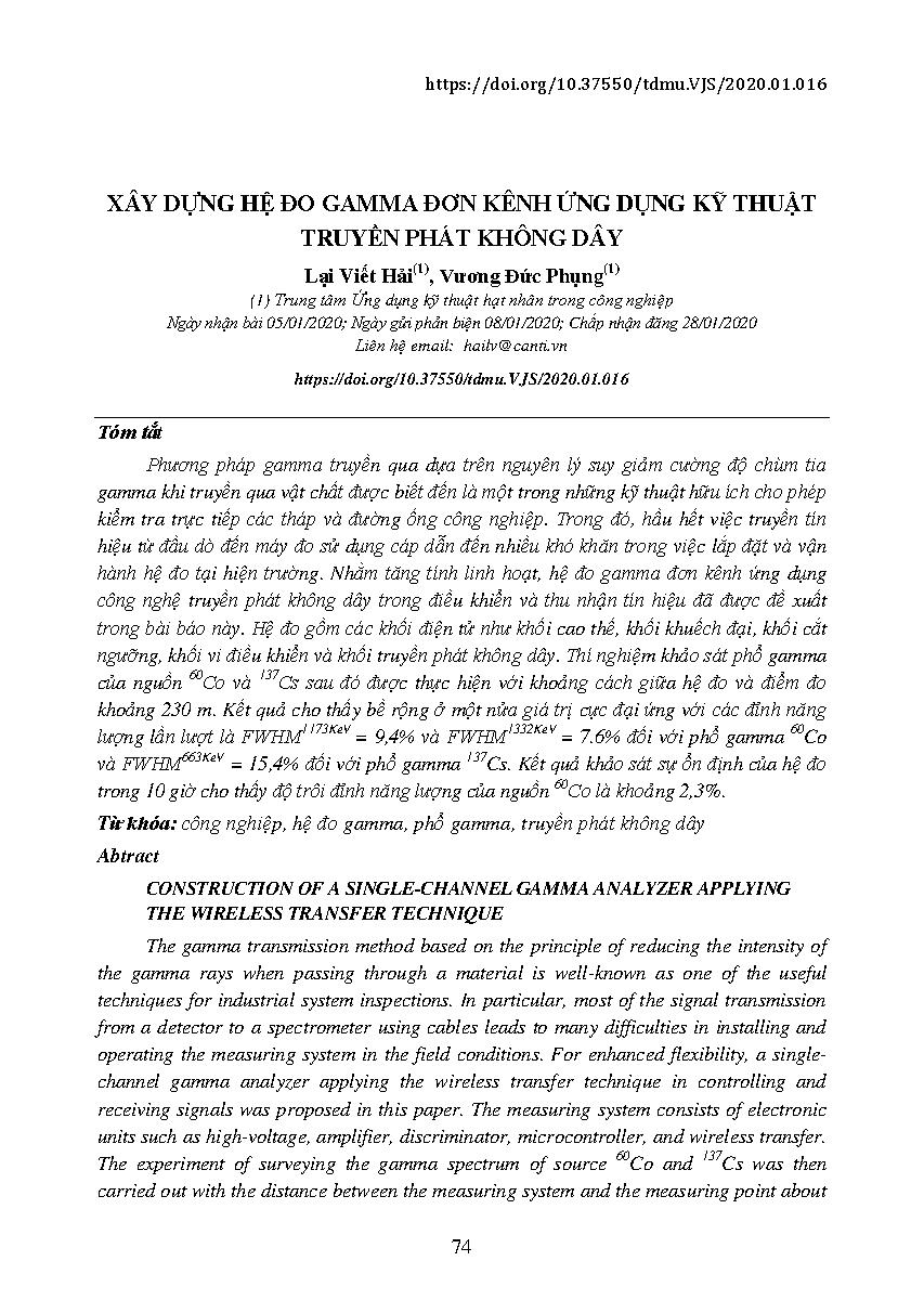 Xây dựng hệ đo gamma đơn kênh ứng dụng kỹ thuật truyền phát không dây