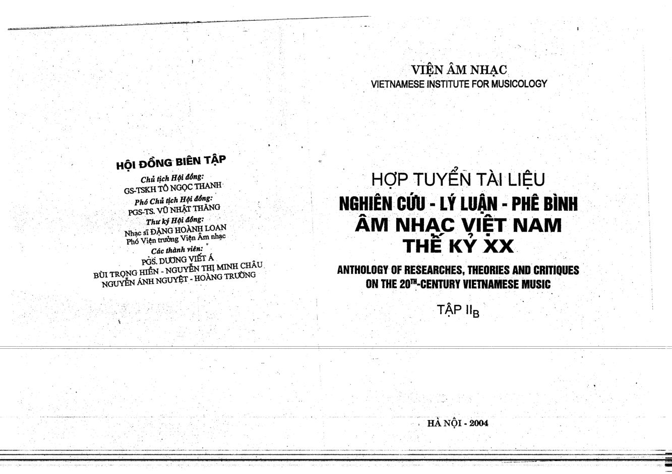 Hợp tuyển tài liệu nghiên cứu - Lý luận - Phê bình âm nhạc Việt Nam thế kỷ XX.