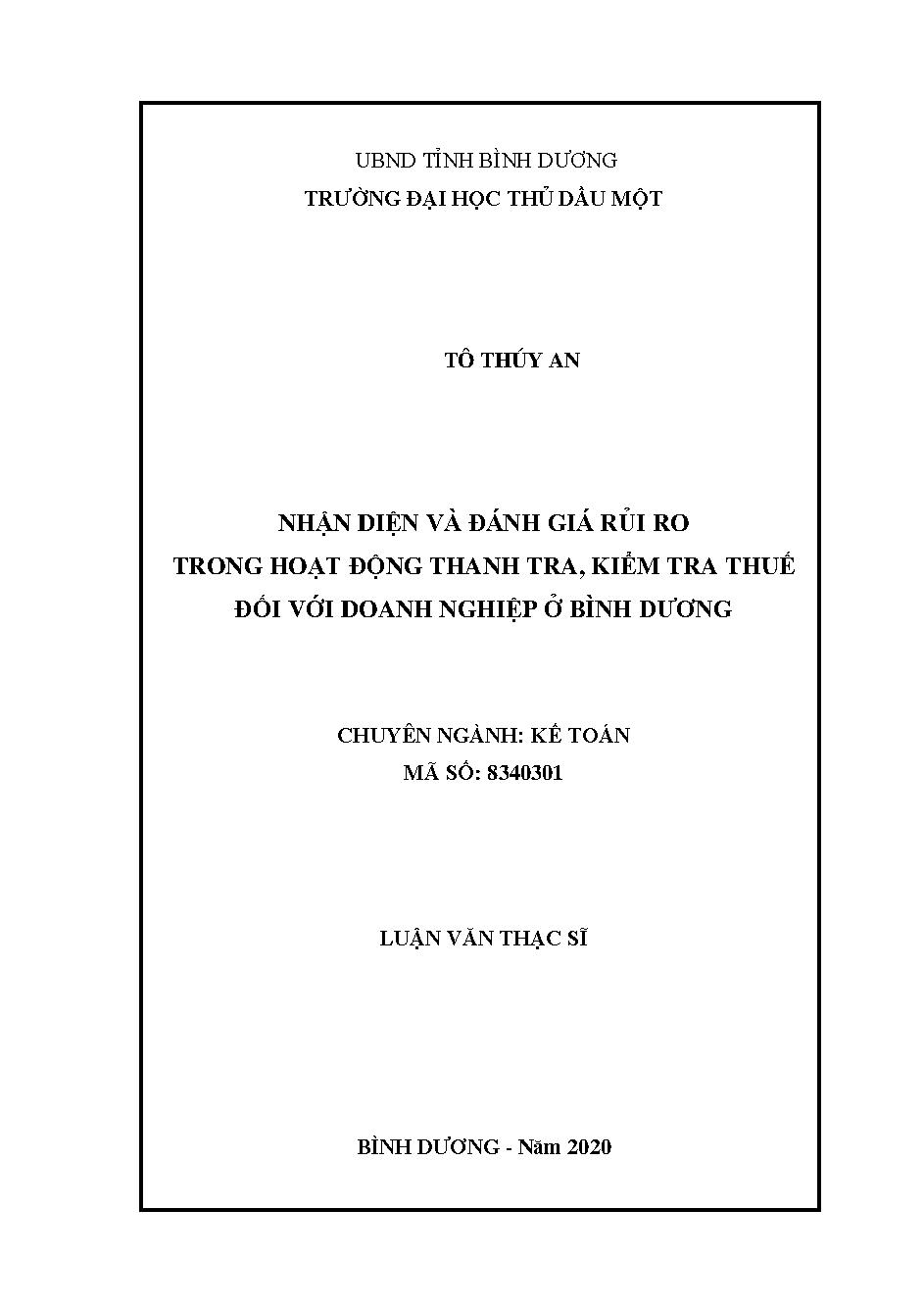 Nhận diện và đánh giá rủi ro trong hoạt động thanh tra, kiểm tra thuế đối với doanh nghiệp ở Bình Dương