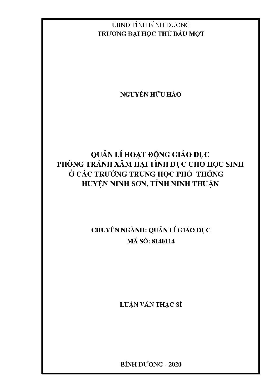 Quản lí hoạt động giáo dục phòng tránh xâm hại tình dục cho học sinh ở các trường THPT huyện Ninh Sơn, tỉnh Ninh Thuận