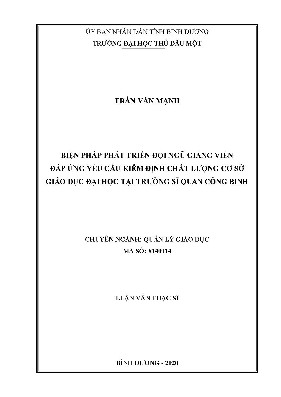 Biện pháp phát triển đội ngũ giảng viên đáp ứng yêu cầu kiểm định cơ sở giáo dục ở Trường Sĩ quan Công binh