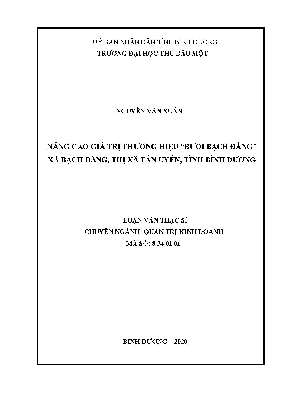 Nâng cao giá trị thương hiệu “Bưởi Bạch Đằng”, xã Bạch Đằng, thị xã Tân Uyên, tỉnh Bình Dương