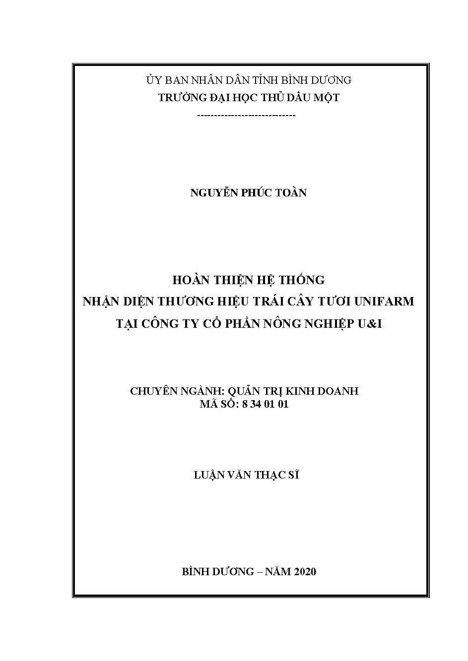 Hoàn thiện hệ thống nhận diện thương hiệu trái cây tươi Unifarm tại Công ty cổ phần Nông nghiệp U&I