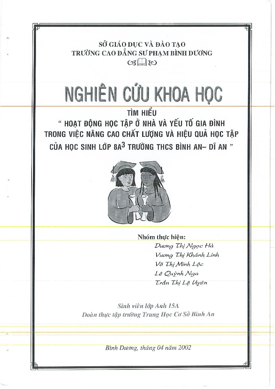 Tìm hiểu "Hoạt động học tập ở nhà và yếu tố gia đình trong việc nâng cao chất lượng và hiệu quả học tập của học sinh lớp 8A3 trường THCS Bình An - Dĩ An