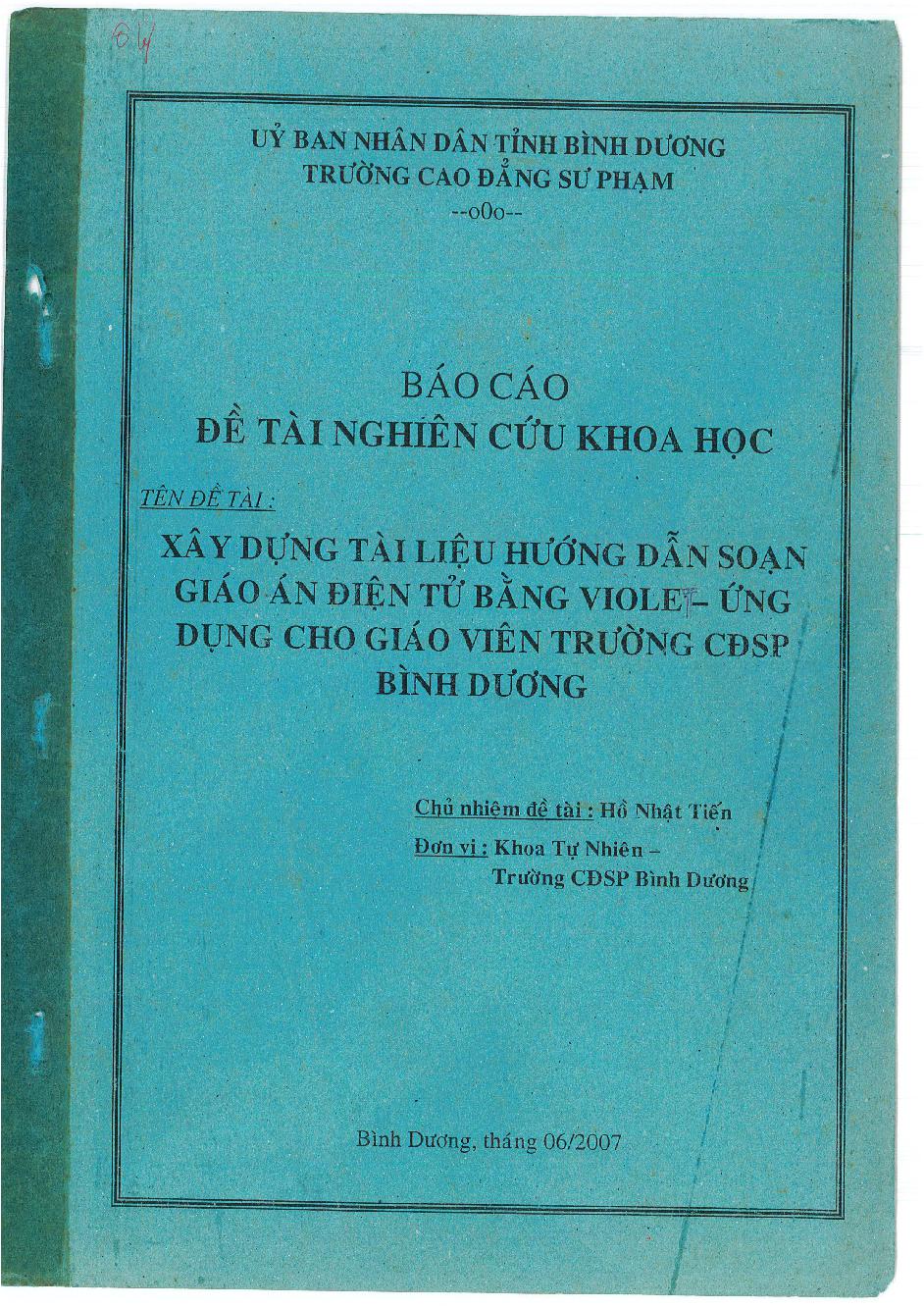 Xây dựng tài liệu hướng dẫn soạn giáo án điện tử bằng Violet - Ứng dụng cho giáo viên trường CĐSP Bình Dương