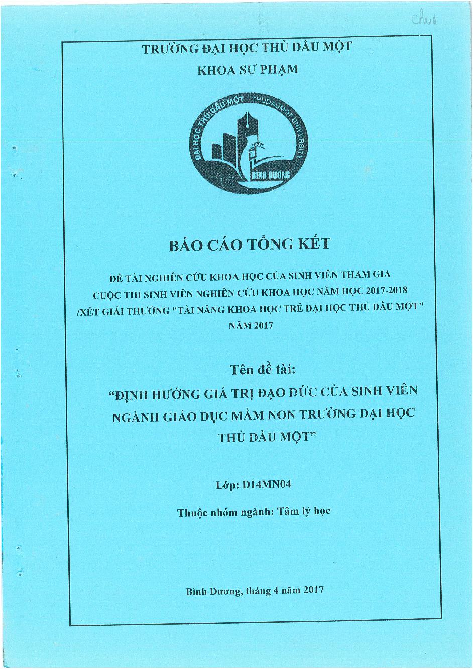 Định hướng giá trị đạo đức của sinh viên ngành giáo dục mầm non trường đại học Thủ Dầu Một