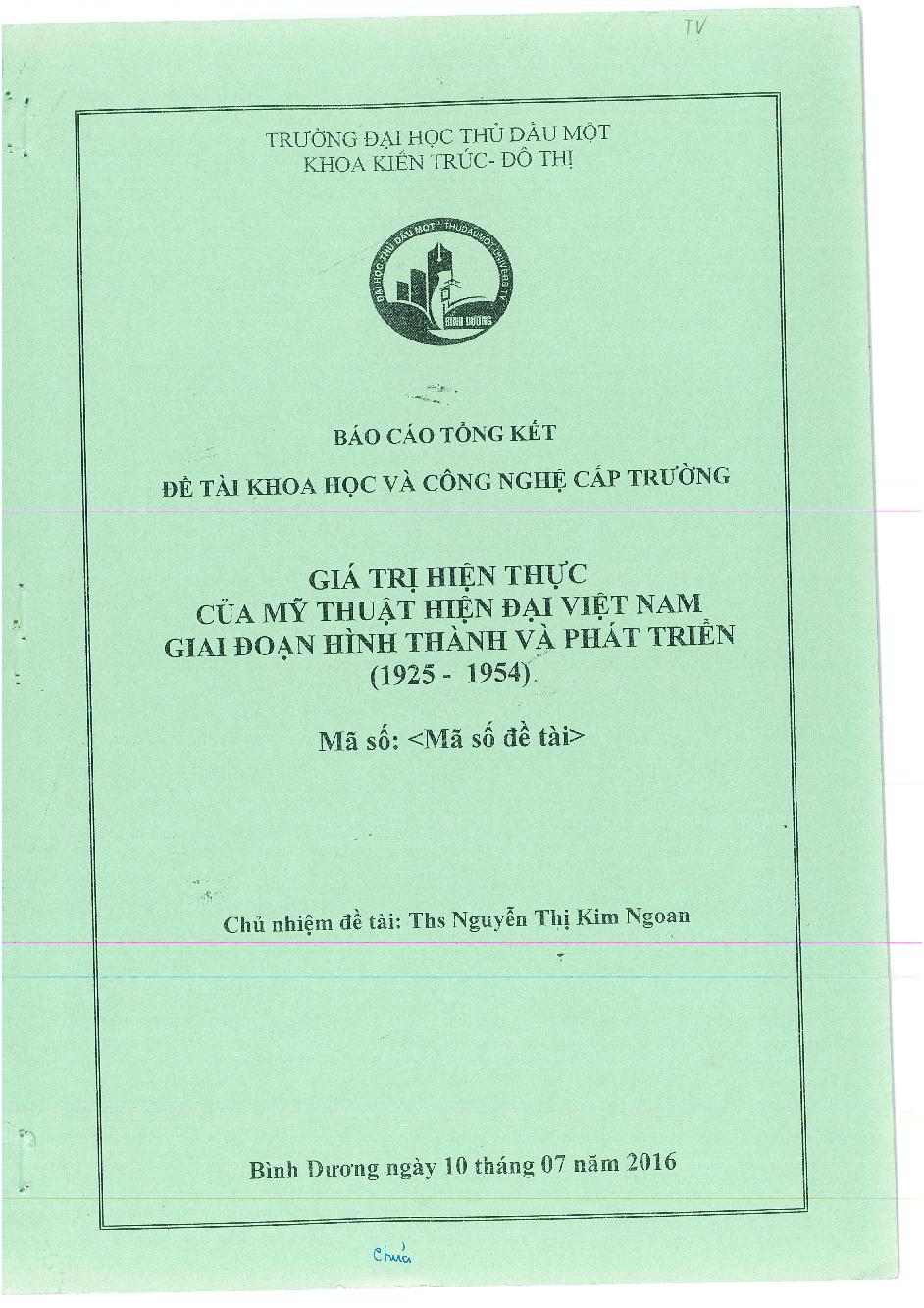 Giá trị hiện thực của mỹ thuật hiện đại Việt Nam giai đoạn 1945 - 1954