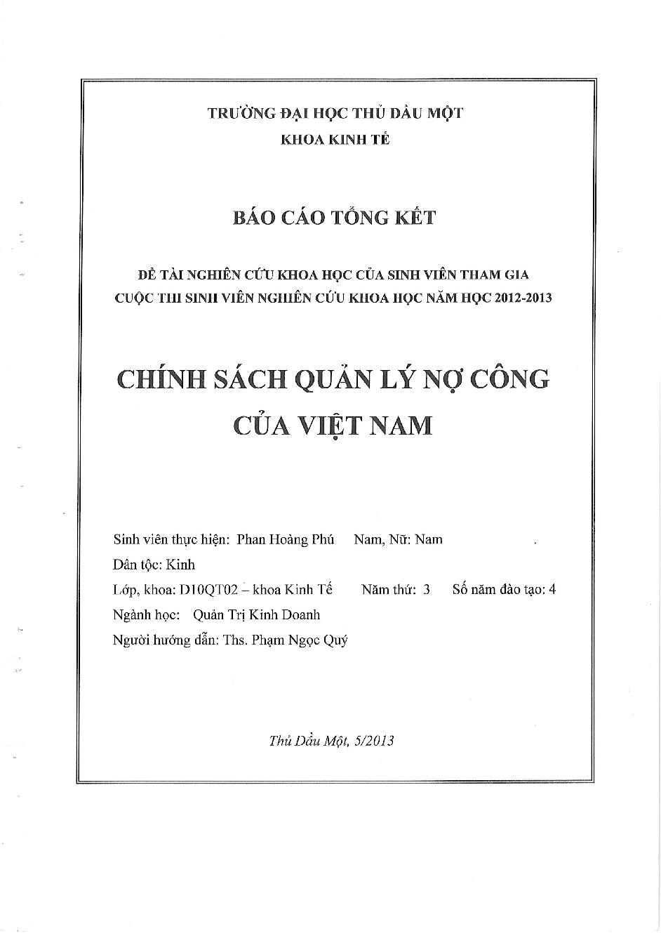 Chính sách quản lý nợ công của Việt Nam