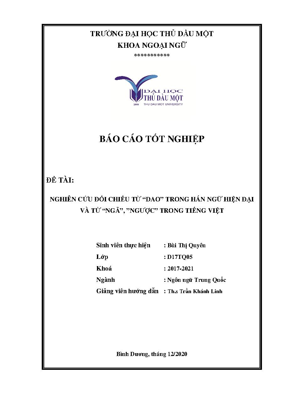 Nghiên cứu đối chiếu từ "Dao" trong Hán ngữ hiện đại và từ "Ngã", "Ngược" trong tiếng Việt