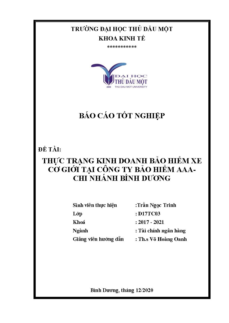 Thực trạng kinh doanh bảo hiểm xe máy tại công ty cổ phần bảo hiểm AAA – chi nhánh Bình Dương